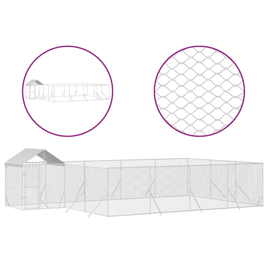 Hondenkennel Met Dak 10X6X2,5 M Gegalvaniseerd Staal Zilver 10 x 6 x 2.5 m