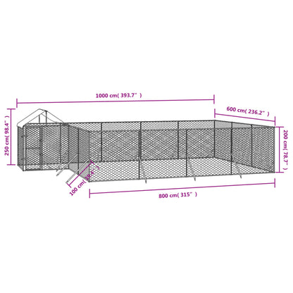 Hondenkennel Met Dak 10X6X2,5 M Gegalvaniseerd Staal Zilver 10 x 6 x 2.5 m
