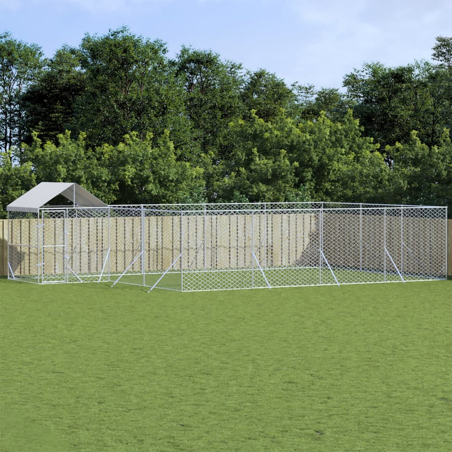 Hondenkennel Met Dak 10X6X2,5 M Gegalvaniseerd Staal Zilver 10 x 6 x 2.5 m