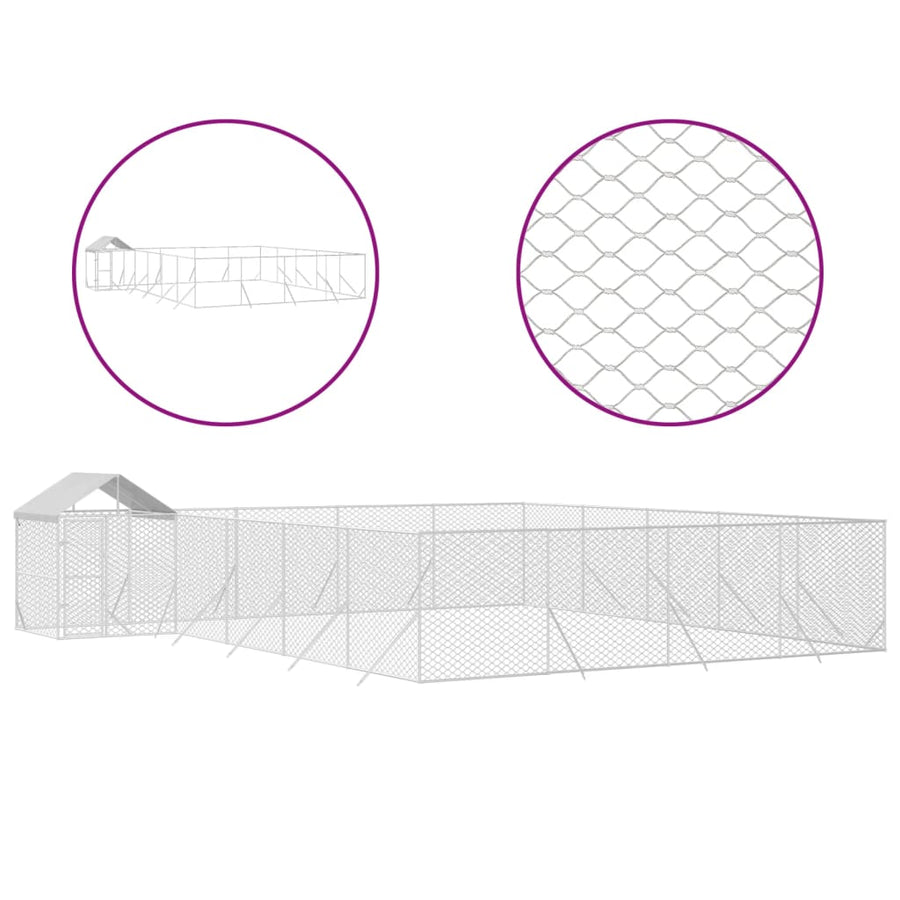 Hondenkennel met dak 10x8x2,5 m gegalvaniseerd staal zilver 10 x 8 x 2.5 m