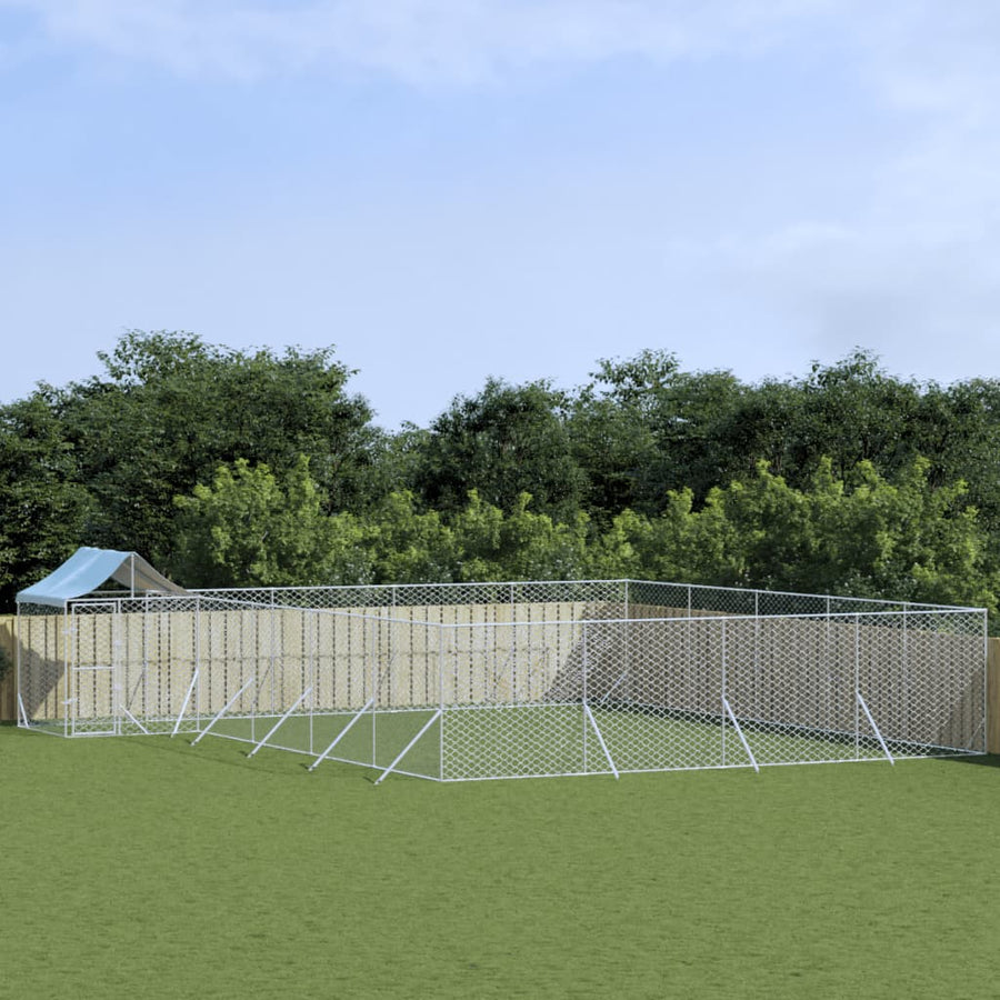 Hondenkennel met dak 10x8x2,5 m gegalvaniseerd staal zilver 10 x 8 x 2.5 m