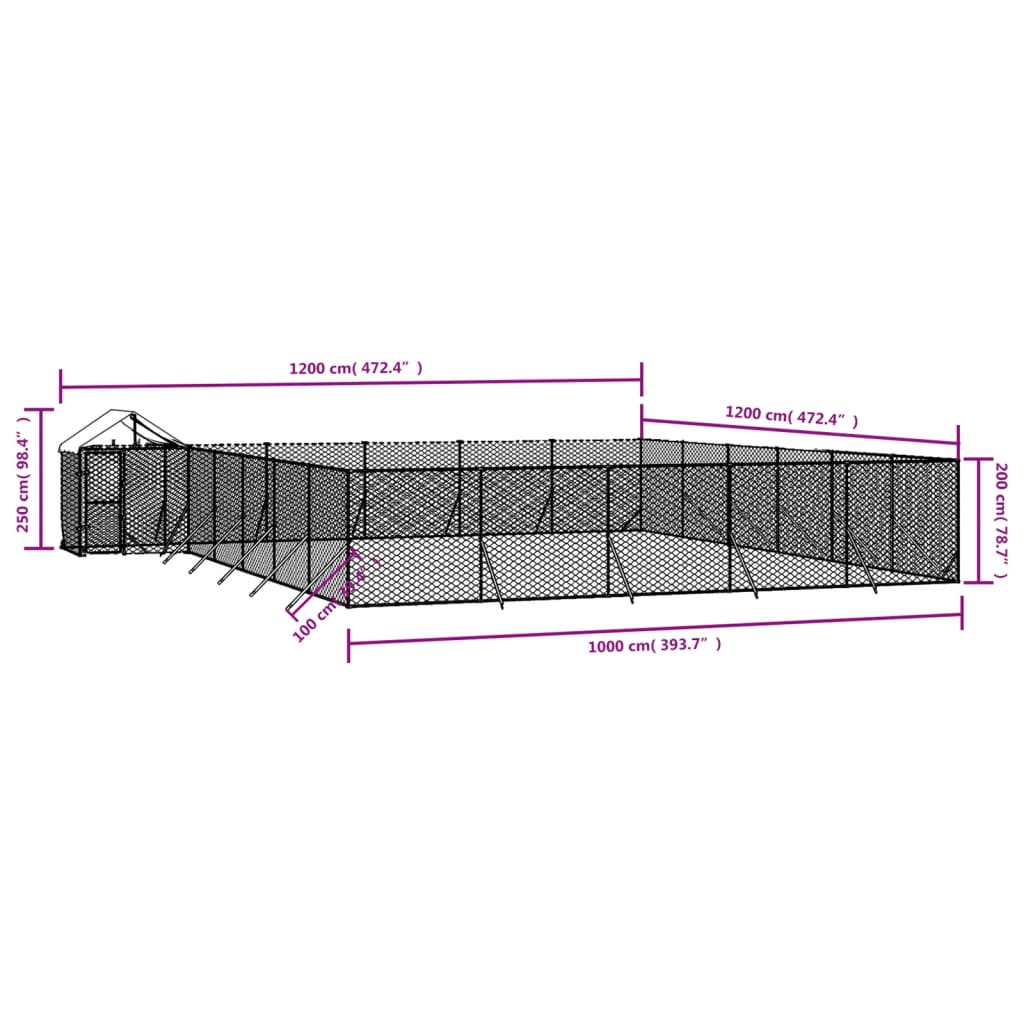 Hondenkennel Met Dak 12X12X2,5 M Gegalvaniseerd Staal Zilver 12 x 12 x 2.5 m