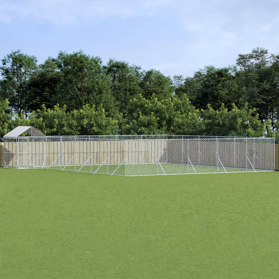 Hondenkennel Met Dak 12X12X2,5 M Gegalvaniseerd Staal Zilver 12 x 12 x 2.5 m