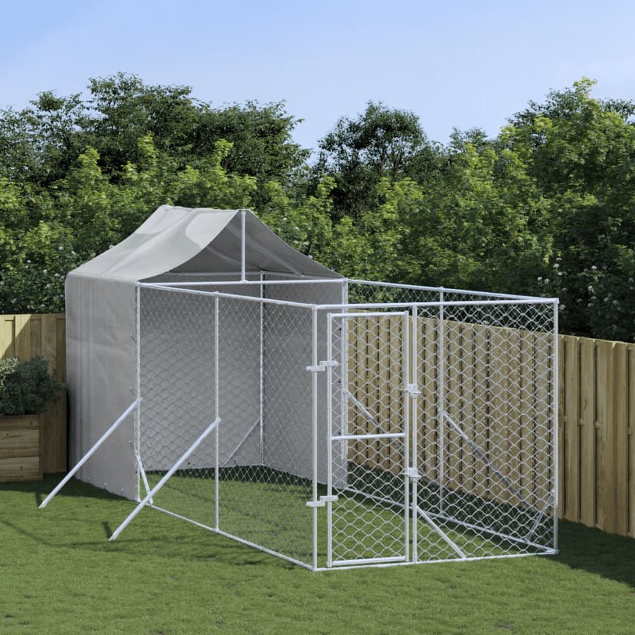 Hondenkennel Met Dak 2X2X2,5 M Gegalvaniseerd Staal Zilver