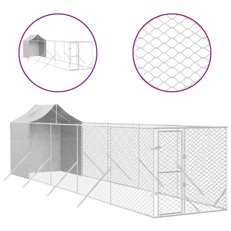 Hondenkennel met dak 2x10x2,5 m gegalvaniseerd staal zilver 2 x 10 x 2.5 m