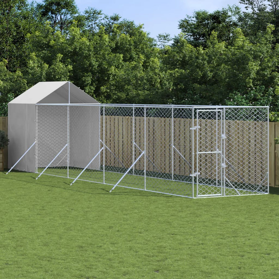Hondenkennel met dak 2x10x2,5 m gegalvaniseerd staal zilver 2 x 10 x 2.5 m