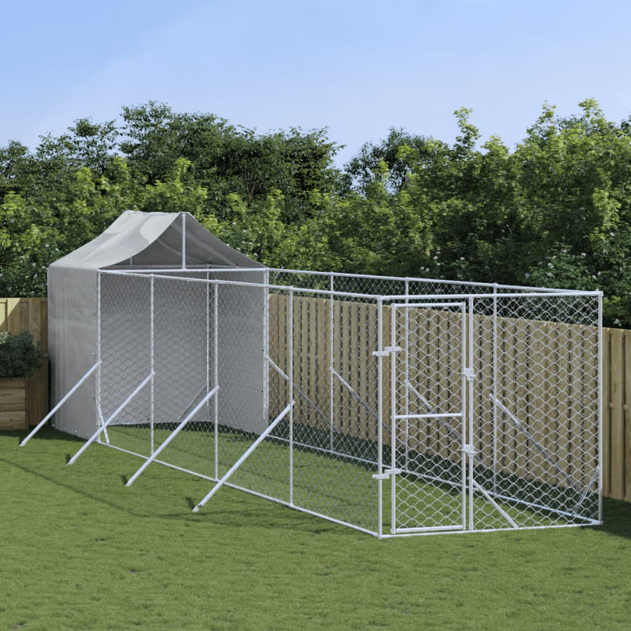 Hondenkennel Met Dak 2X2X2,5 M Gegalvaniseerd Staal Zilver
