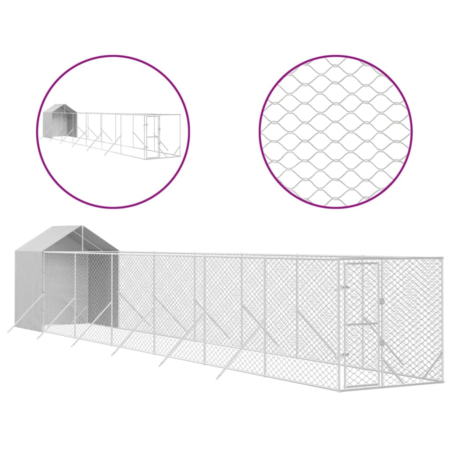 Hondenkennel met dak 2x14x2,5 m gegalvaniseerd staal zilver 2 x 14 x 2.5 m
