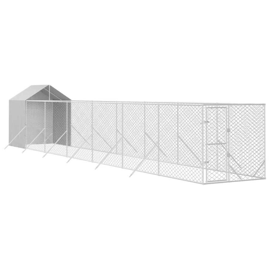 Hondenkennel met dak 2x14x2,5 m gegalvaniseerd staal zilver 2 x 14 x 2.5 m