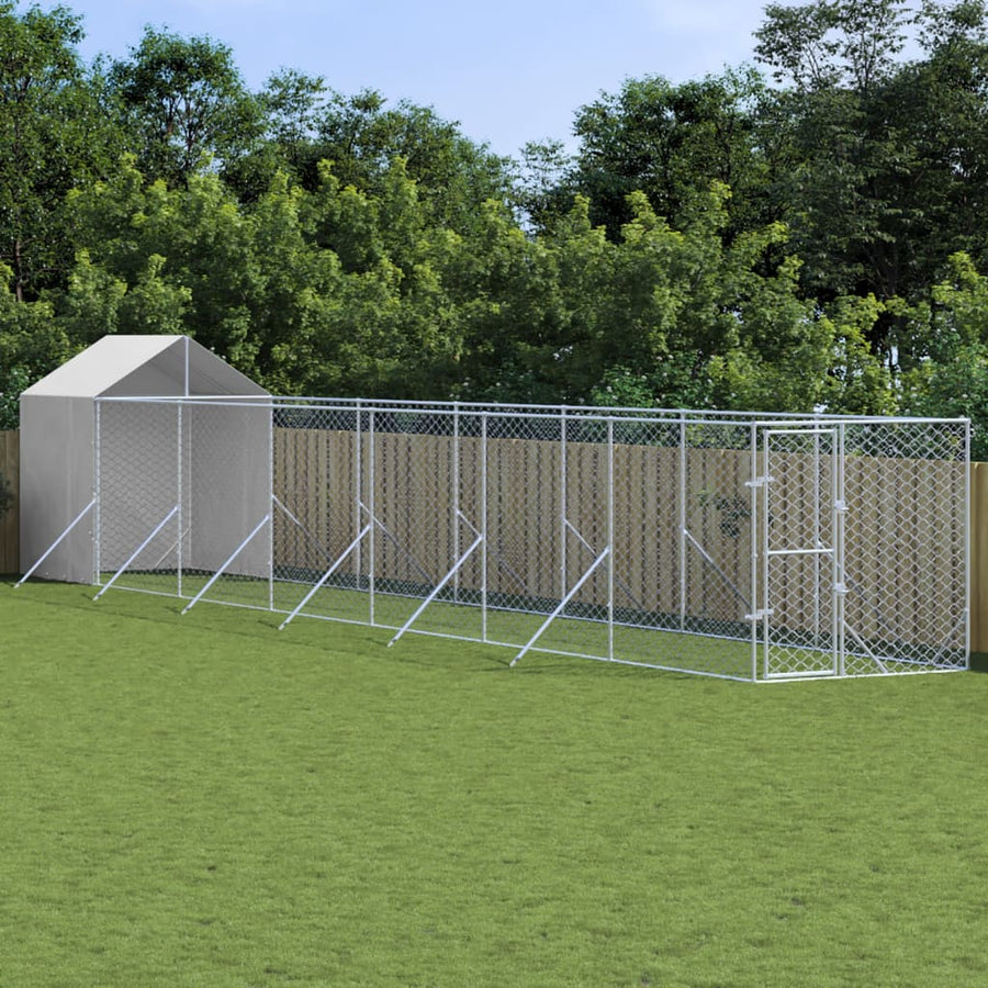Hondenkennel met dak 2x14x2,5 m gegalvaniseerd staal zilver 2 x 14 x 2.5 m