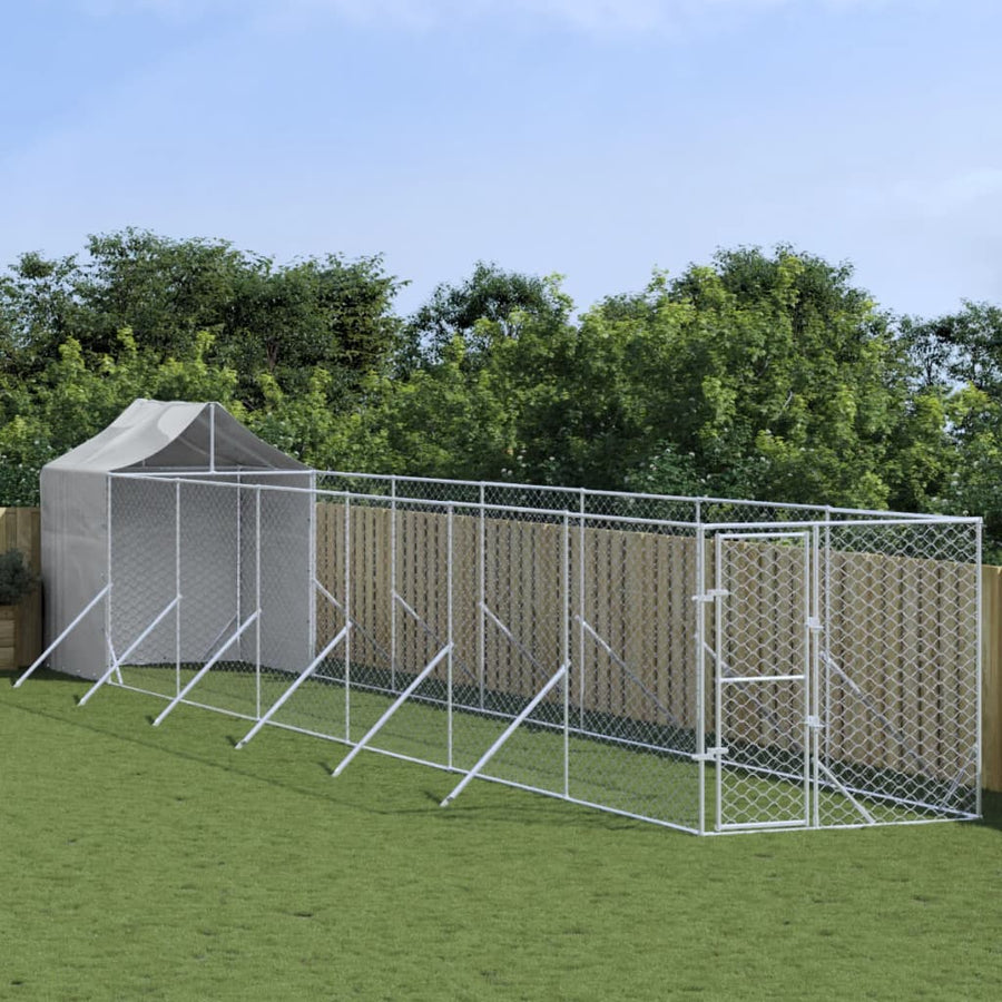 Hondenkennel Met Dak 2X2X2,5 M Gegalvaniseerd Staal Zilver