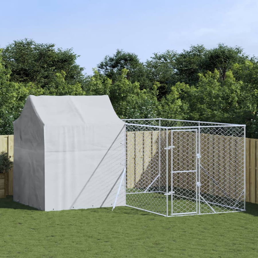 Hondenkennel Met Dak 6X6X2,5 M Gegalvaniseerd Staal Zilver