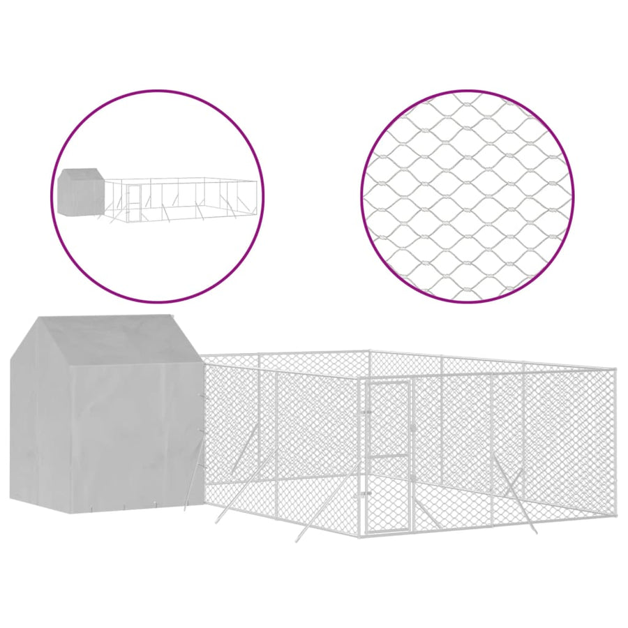 Hondenkennel Met Dak 6X6X2,5 M Gegalvaniseerd Staal Zilver 6 x 6 x 2.5 m