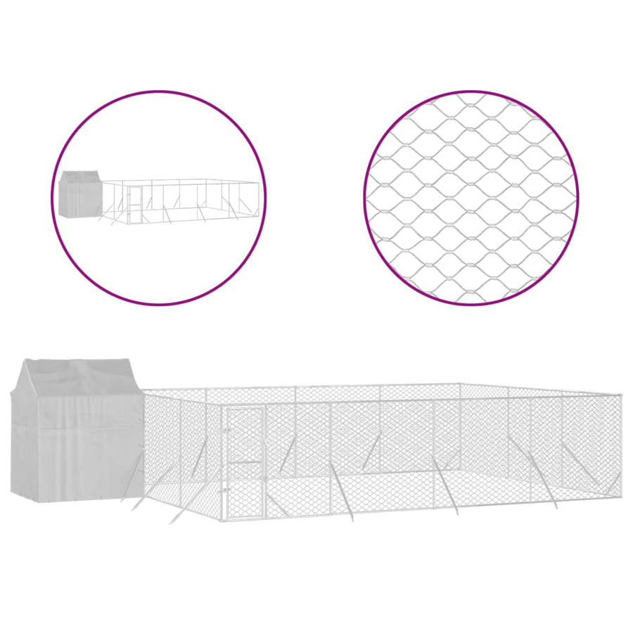 Hondenkennel Met Dak 6X6X2,5 M Gegalvaniseerd Staal Zilver