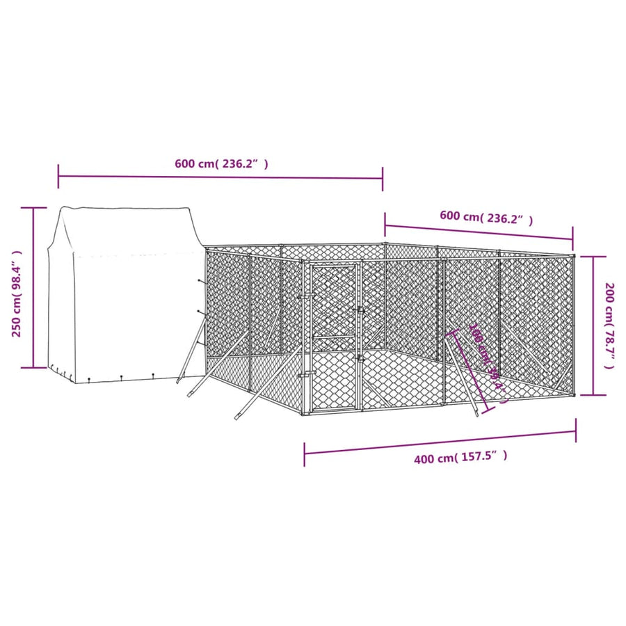 Hondenkennel Met Dak 6X6X2,5 M Gegalvaniseerd Staal Zilver