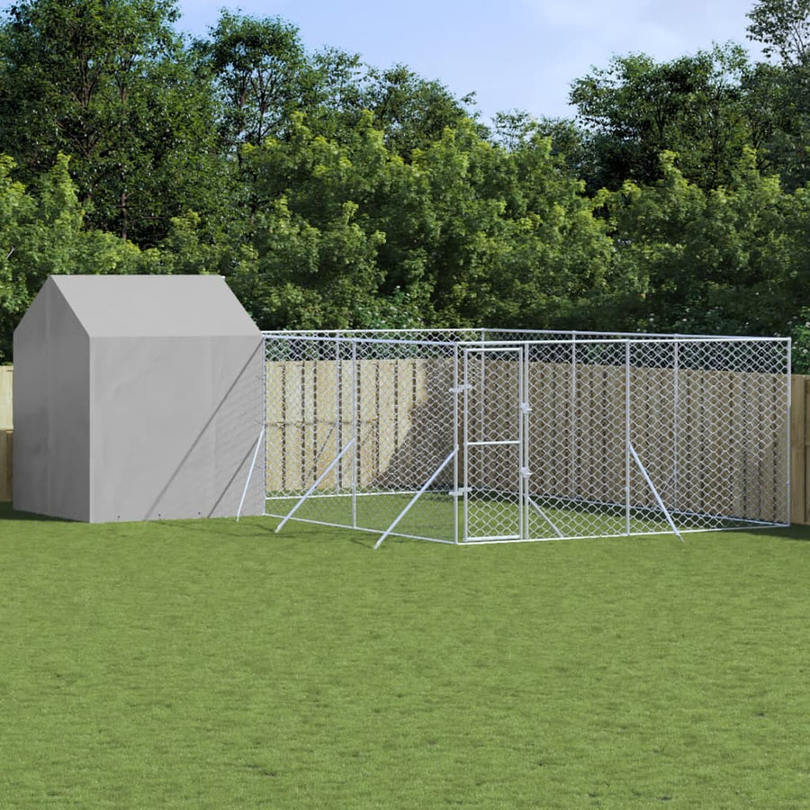 Hondenkennel Met Dak 6X6X2,5 M Gegalvaniseerd Staal Zilver 6 x 6 x 2.5 m