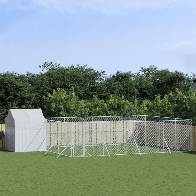 Hondenkennel Met Dak 6X6X2,5 M Gegalvaniseerd Staal Zilver