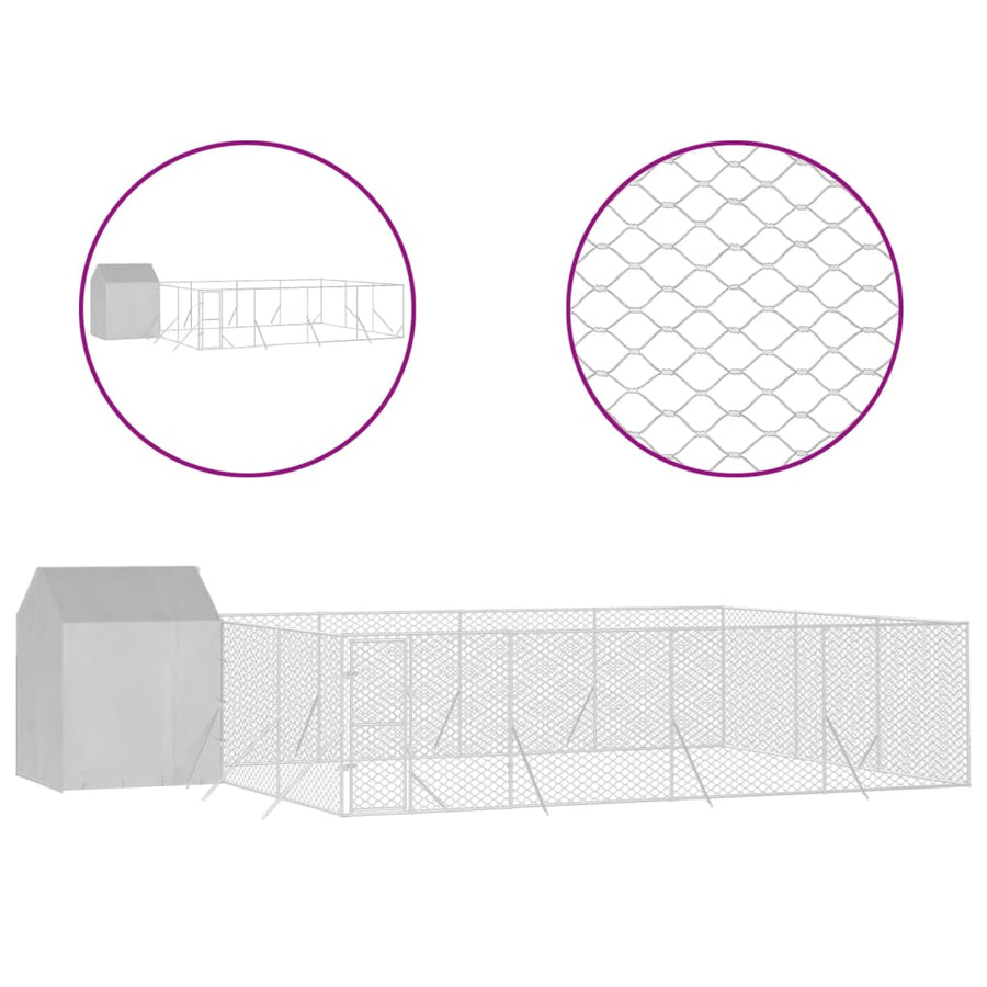 Hondenkennel met dak 10x6x2,5 m gegalvaniseerd staal zilver 10 x 6 x 2.5 m