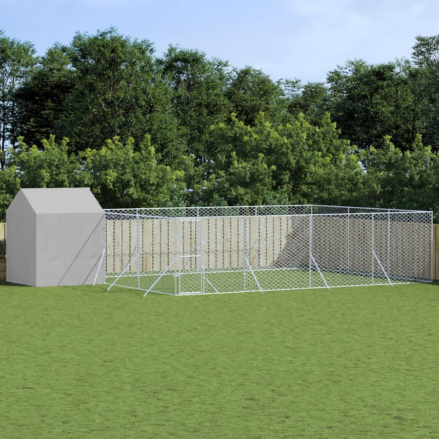 Hondenkennel met dak 10x6x2,5 m gegalvaniseerd staal zilver 10 x 6 x 2.5 m