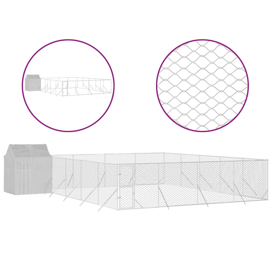 Hondenkennel met dak 10x10x2,5 m gegalvaniseerd staal zilver 10 x 10 x 2.5 m