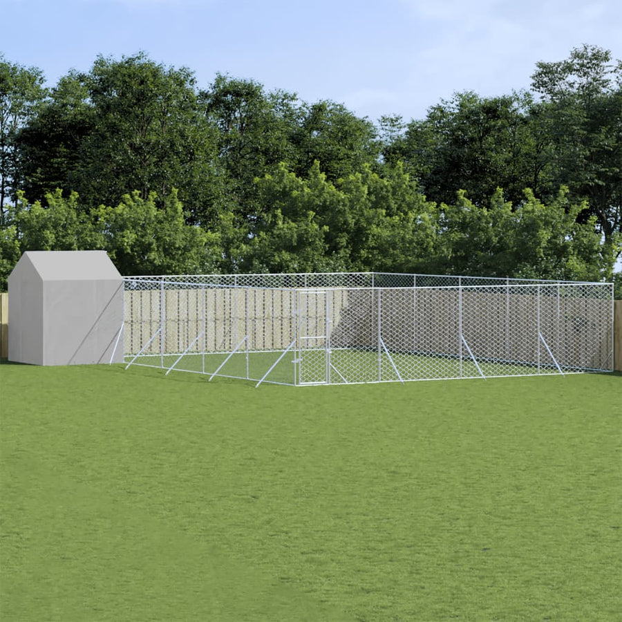Hondenkennel met dak 10x10x2,5 m gegalvaniseerd staal zilver 10 x 10 x 2.5 m