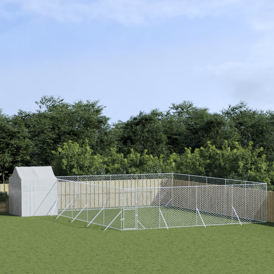 Hondenkennel Met Dak 6X6X2,5 M Gegalvaniseerd Staal Zilver