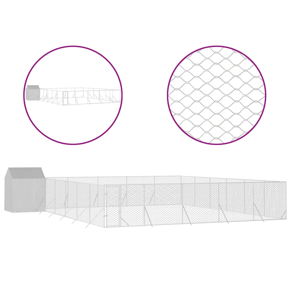 Hondenkennel Met Dak 12X12X2,5 M Gegalvaniseerd Staal Zilver 12 x 12 x 2.5 m