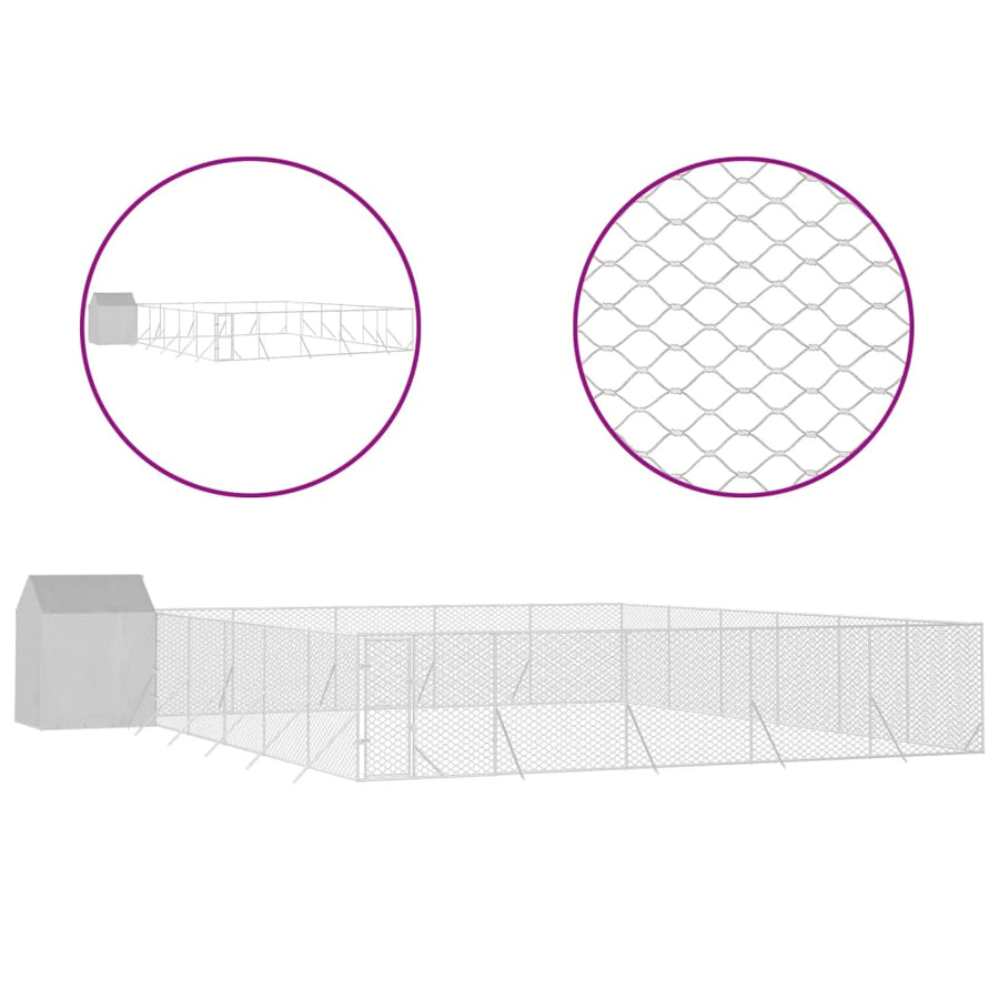 Hondenkennel Met Dak 12X12X2,5 M Gegalvaniseerd Staal Zilver 12 x 12 x 2.5 m
