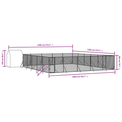 Hondenkennel Met Dak 12X12X2,5 M Gegalvaniseerd Staal Zilver 12 x 12 x 2.5 m