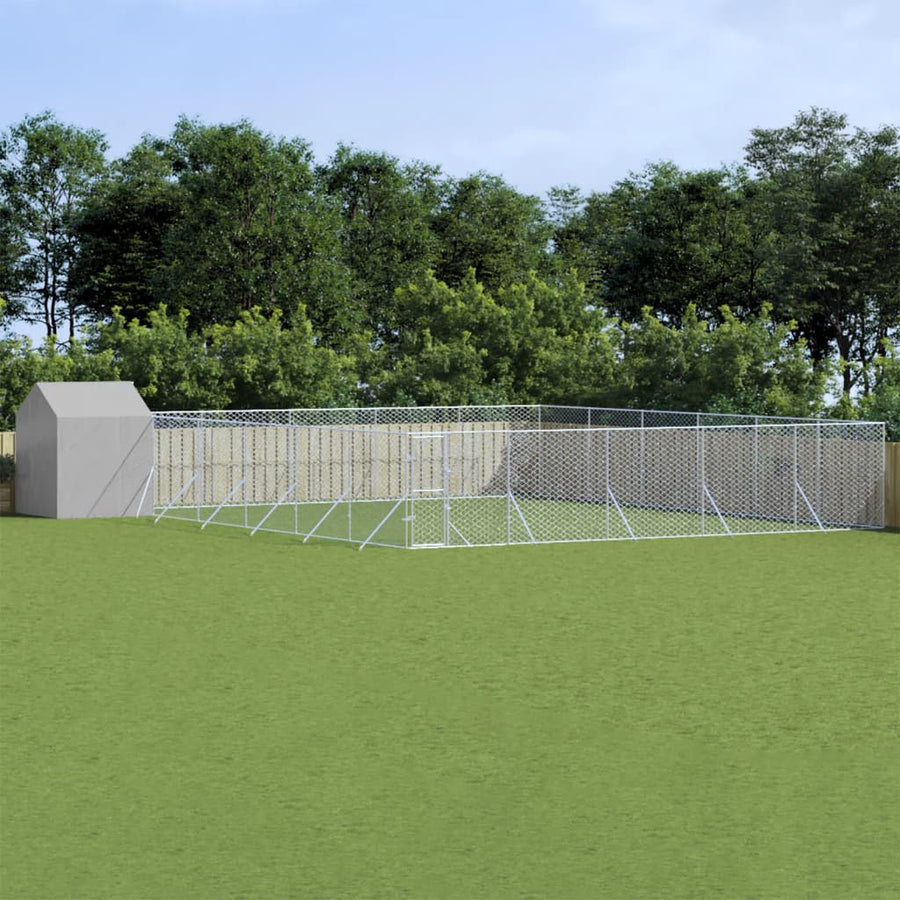 Hondenkennel Met Dak 12X12X2,5 M Gegalvaniseerd Staal Zilver 12 x 12 x 2.5 m