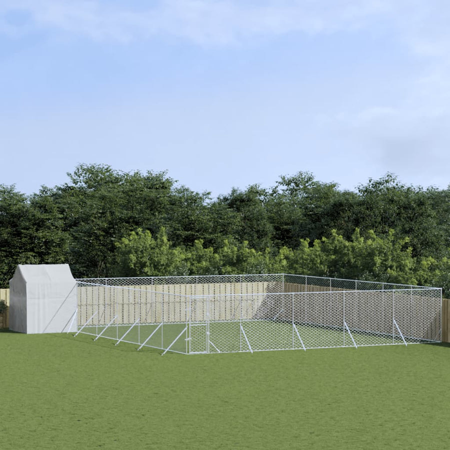 Hondenkennel Met Dak 6X6X2,5 M Gegalvaniseerd Staal Zilver