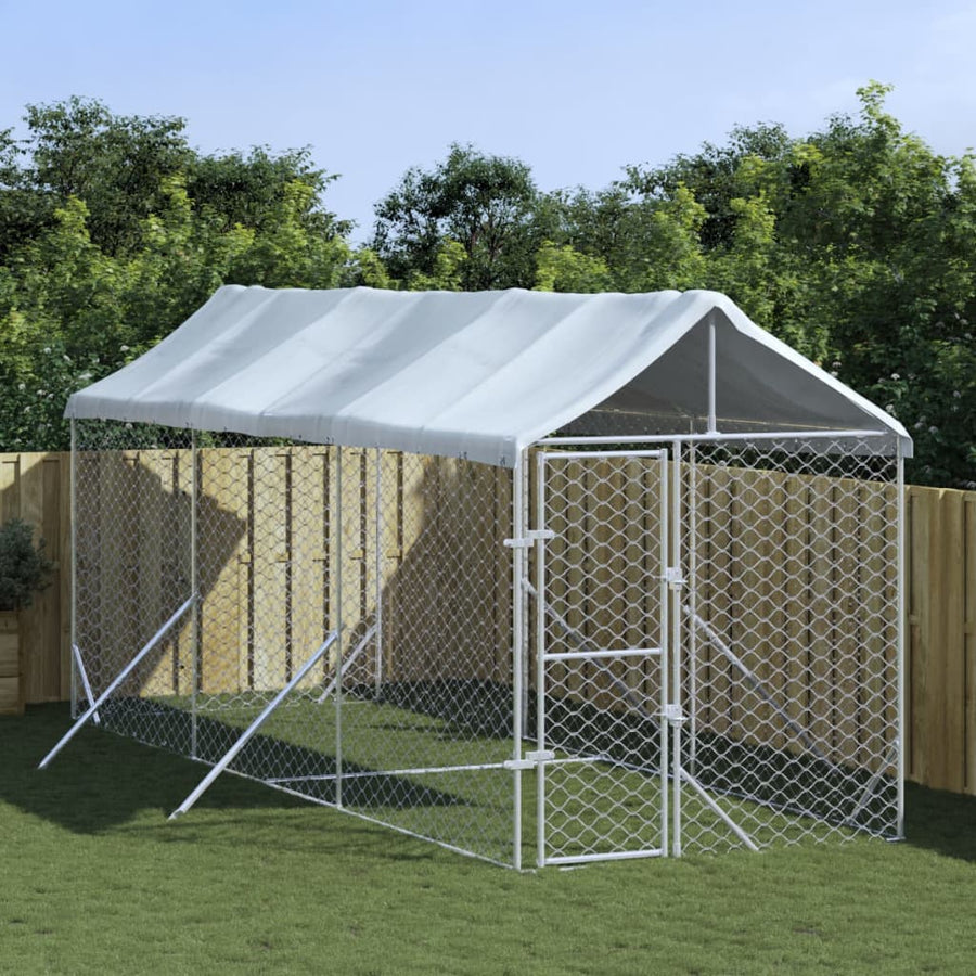 Hondenkennel Met Dak 2X14X2,5 M Gegalvaniseerd Staal Zilver