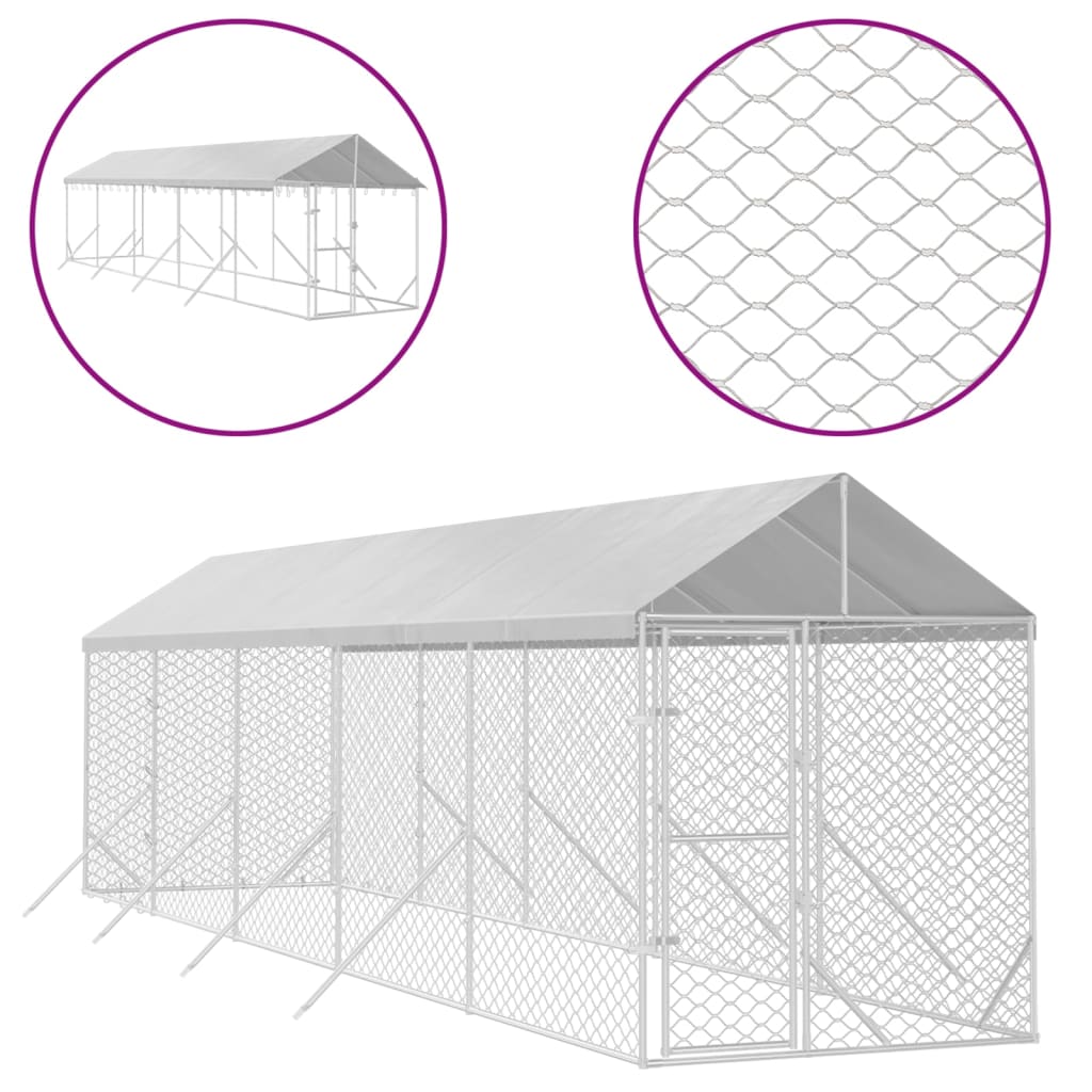 Hondenkennel Met Dak 2X10X2,5 M Gegalvaniseerd Staal Zilver 2 x 10 x 2.5 m