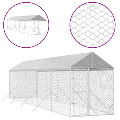 Hondenkennel Met Dak 2X10X2,5 M Gegalvaniseerd Staal Zilver 2 x 10 x 2.5 m