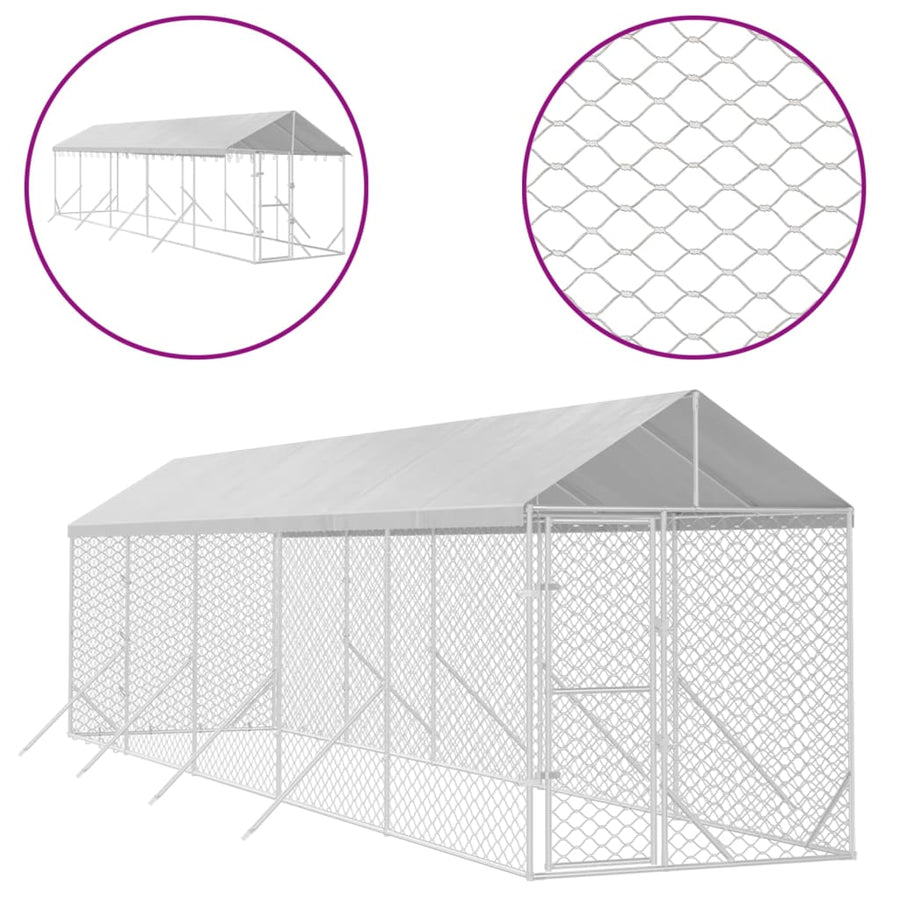 Hondenkennel Met Dak 2X10X2,5 M Gegalvaniseerd Staal Zilver 2 x 10 x 2.5 m