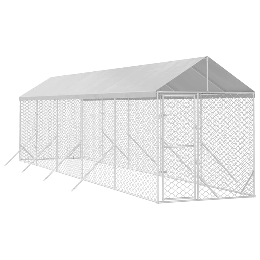 Hondenkennel Met Dak 2X10X2,5 M Gegalvaniseerd Staal Zilver 2 x 10 x 2.5 m