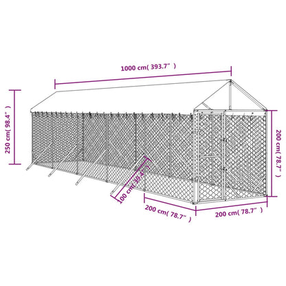 Hondenkennel Met Dak 2X10X2,5 M Gegalvaniseerd Staal Zilver 2 x 10 x 2.5 m