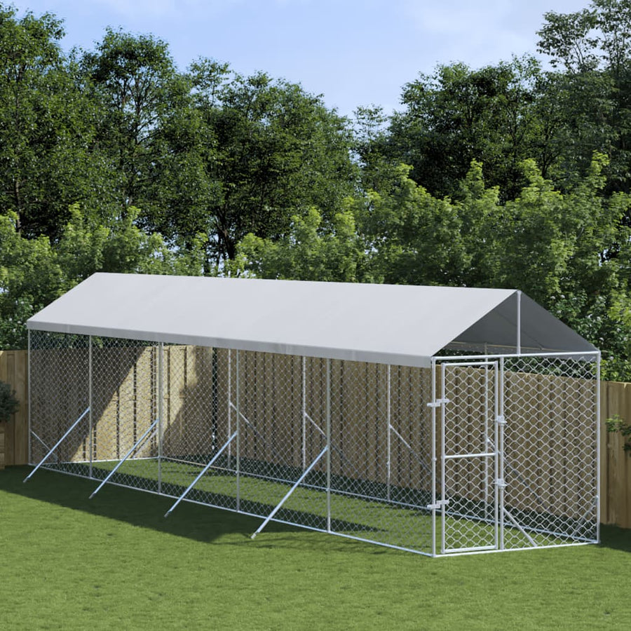 Hondenkennel Met Dak 2X10X2,5 M Gegalvaniseerd Staal Zilver 2 x 10 x 2.5 m
