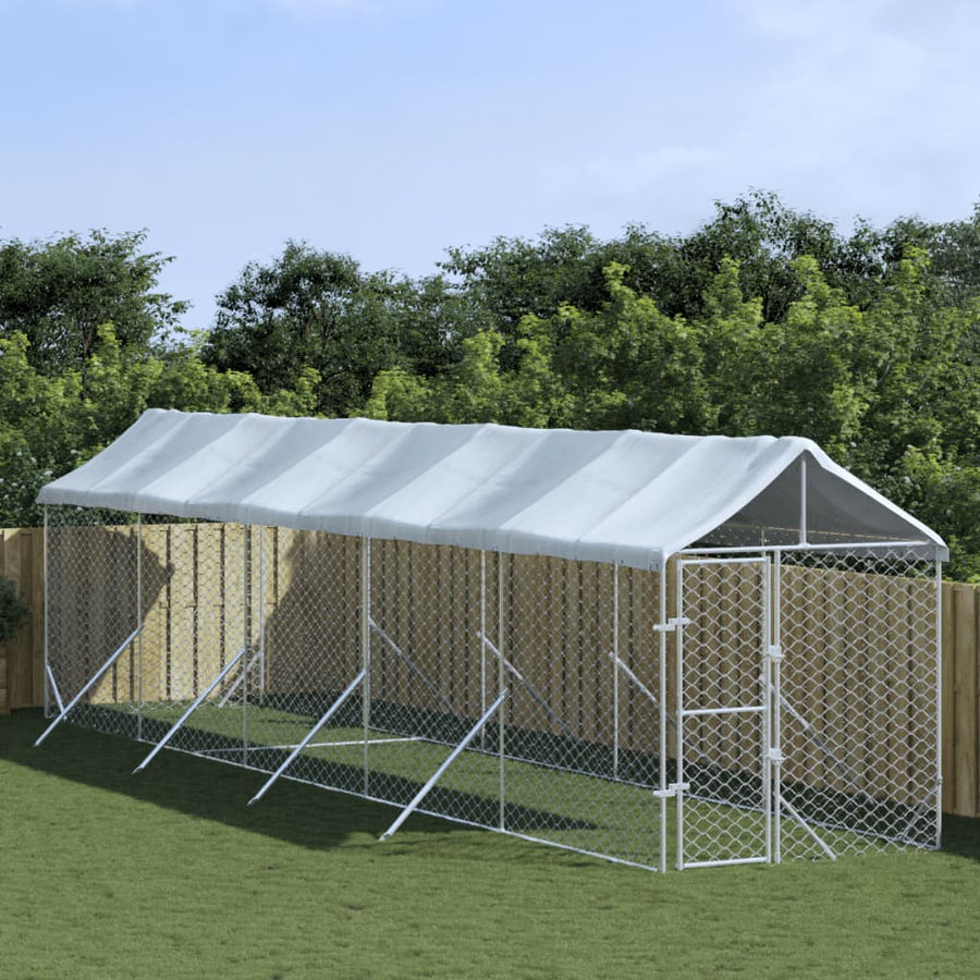 Hondenkennel Met Dak 2X14X2,5 M Gegalvaniseerd Staal Zilver