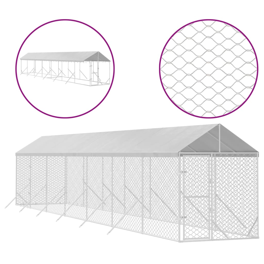 Hondenkennel Met Dak 2X14X2,5 M Gegalvaniseerd Staal Zilver 2 x 14 x 2.5 m