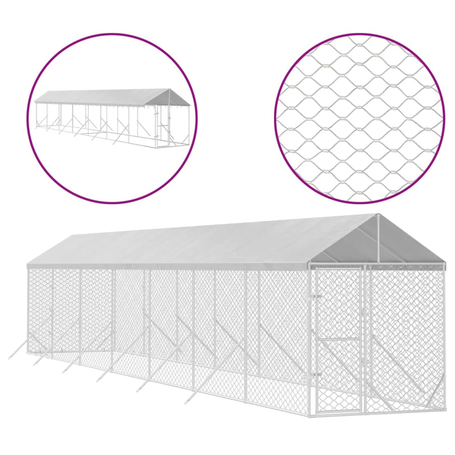 Hondenkennel Met Dak 2X14X2,5 M Gegalvaniseerd Staal Zilver 2 x 14 x 2.5 m