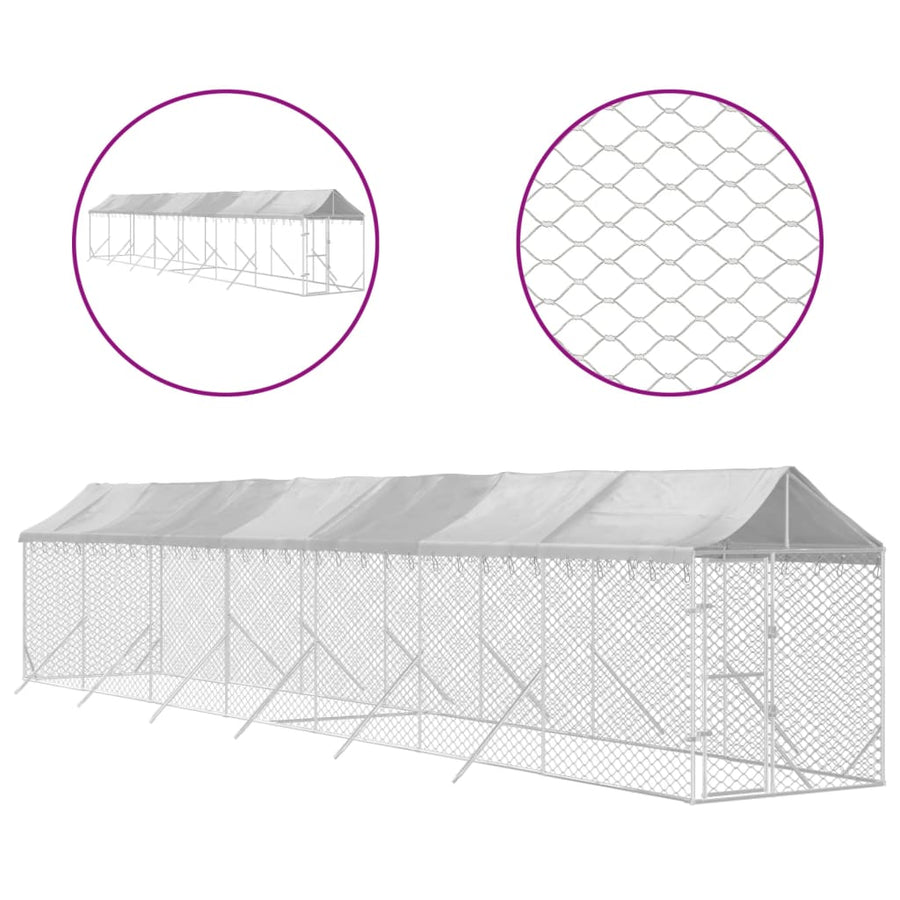 Hondenkennel Met Dak 2X14X2,5 M Gegalvaniseerd Staal Zilver