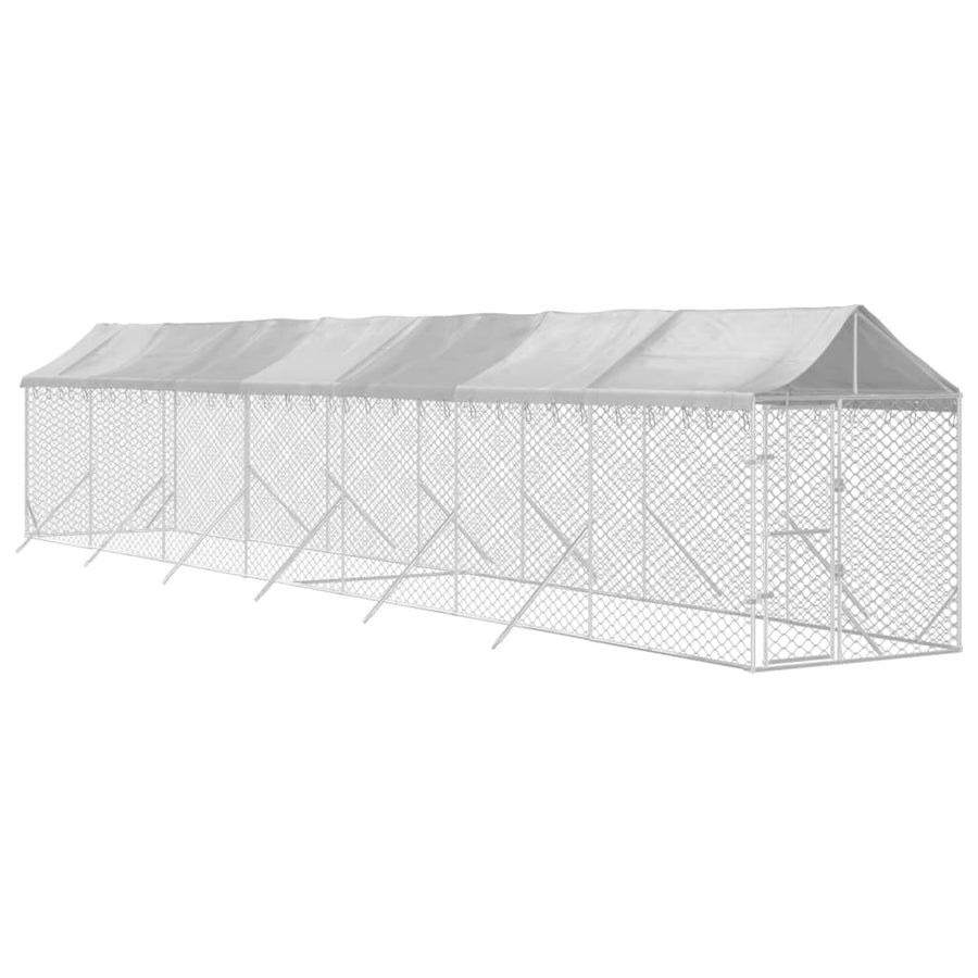 Hondenkennel Met Dak 2X14X2,5 M Gegalvaniseerd Staal Zilver 2 x 14 x 2.5 m