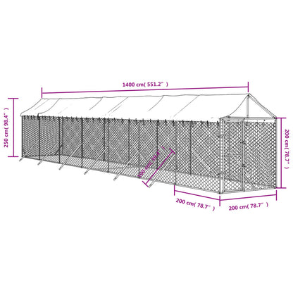 Hondenkennel Met Dak 2X14X2,5 M Gegalvaniseerd Staal Zilver 2 x 14 x 2.5 m
