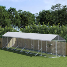 Hondenkennel Met Dak 2X14X2,5 M Gegalvaniseerd Staal Zilver 2 x 14 x 2.5 m