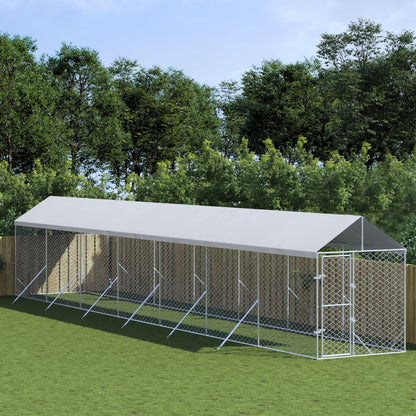 Hondenkennel Met Dak 2X14X2,5 M Gegalvaniseerd Staal Zilver 2 x 14 x 2.5 m