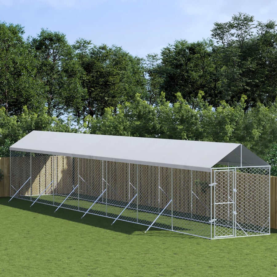 Hondenkennel Met Dak 2X14X2,5 M Gegalvaniseerd Staal Zilver 2 x 14 x 2.5 m