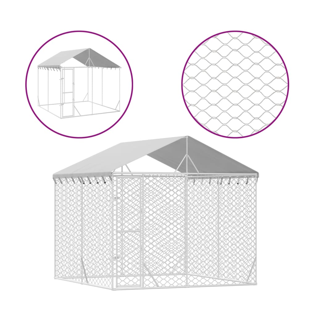 Hondenkennel Met Dak 3X3X2,5 M Gegalvaniseerd Staal Zilverkleur 3 x 3 x 2.5 m