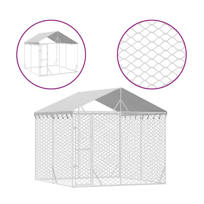 Hondenkennel Met Dak 3X3X2,5 M Gegalvaniseerd Staal Zilverkleur 3 x 3 x 2.5 m