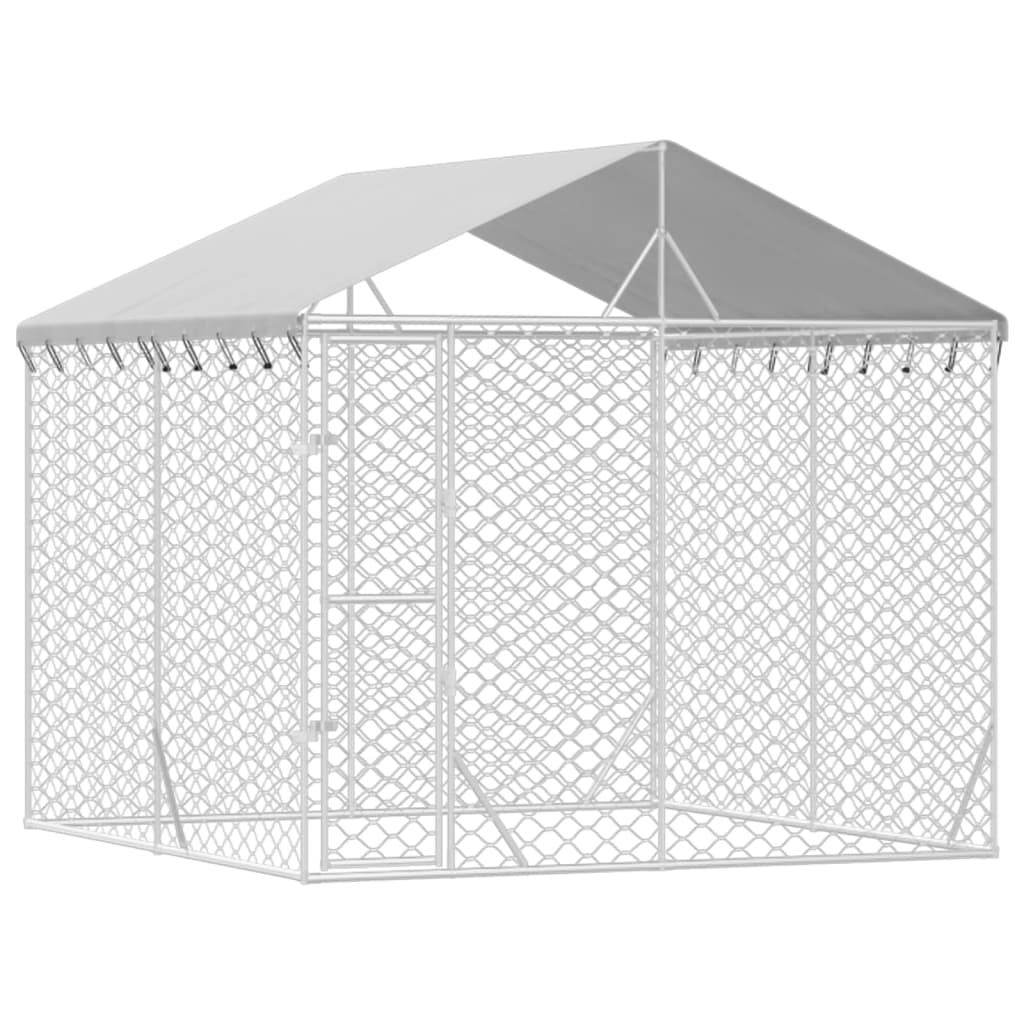 Hondenkennel Met Dak 3X3X2,5 M Gegalvaniseerd Staal Zilverkleur 3 x 3 x 2.5 m